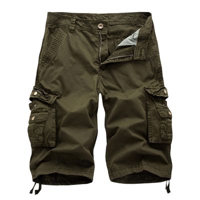 Men's Leisure Relaxed Fit Outdoor Shorts Cargo Multi Pockets Twill Shorts Cotton Knee Length Cargo Shorts (30,Green)