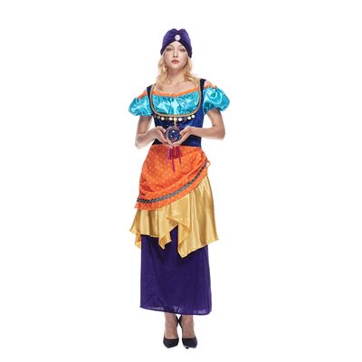 EraSpooky Women's Star Tarot Fortune Teller Costume Mystical Adult Halloween Gypsy Dress with Hat