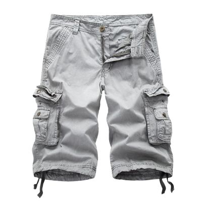 Men's Leisure Relaxed Fit Outdoor Shorts Cargo Multi Pockets Twill Shorts Cotton Knee Length Cargo Shorts (30,Gray 2)