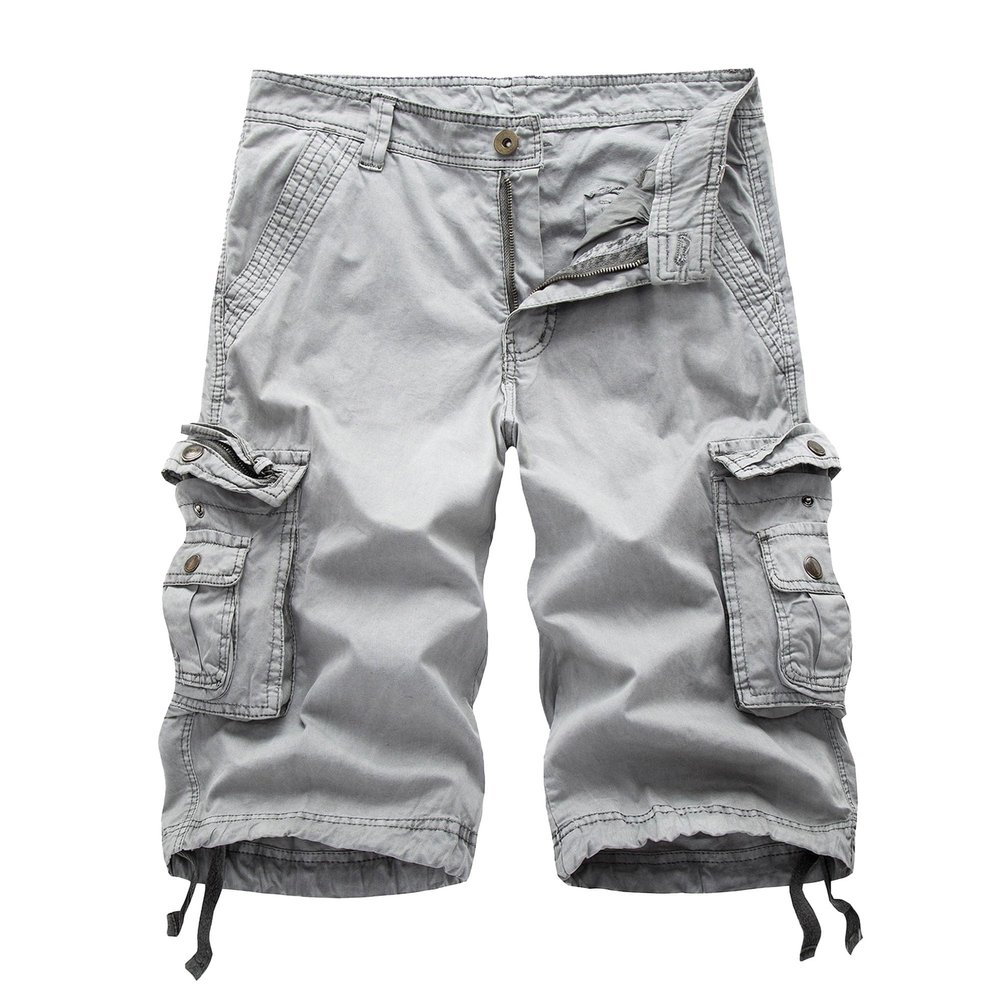 Men's Leisure Relaxed Fit Outdoor Shorts Cargo Multi Pockets Twill Shorts Cotton Knee Length Cargo Shorts (30,Gray 2)