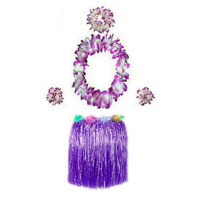 BAJOTAL Hawaiian Luau Hula Grass Skirt with Large Flower Costume Set for Dance Party Decorations Supplies (16" - Purple)