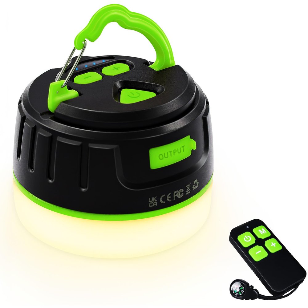 Yonktoo Rechargeable LED Camping Lantern 1000LM, 300H Runtime, 6400mAh, IPX5 Waterproof Tent Light for Camping, Hiking, Power Outages, Home, Emergency Use - Wireless Remote Edition,Green