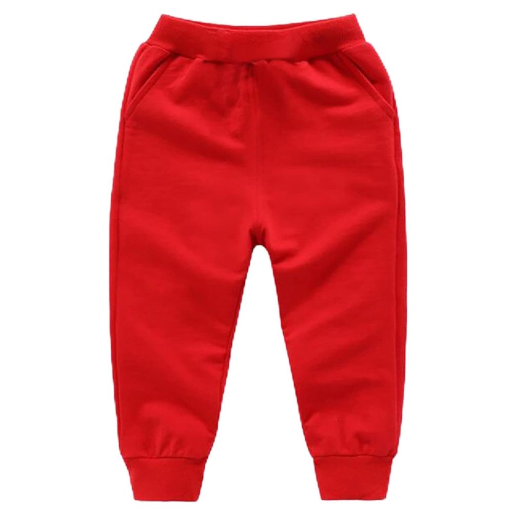 Toddler Girls Boy's Sweatpants Baby Cotton Pull on Jogger Pants Kids Solid Elastic Waist Slim Sport (Red, 6-7 Years)