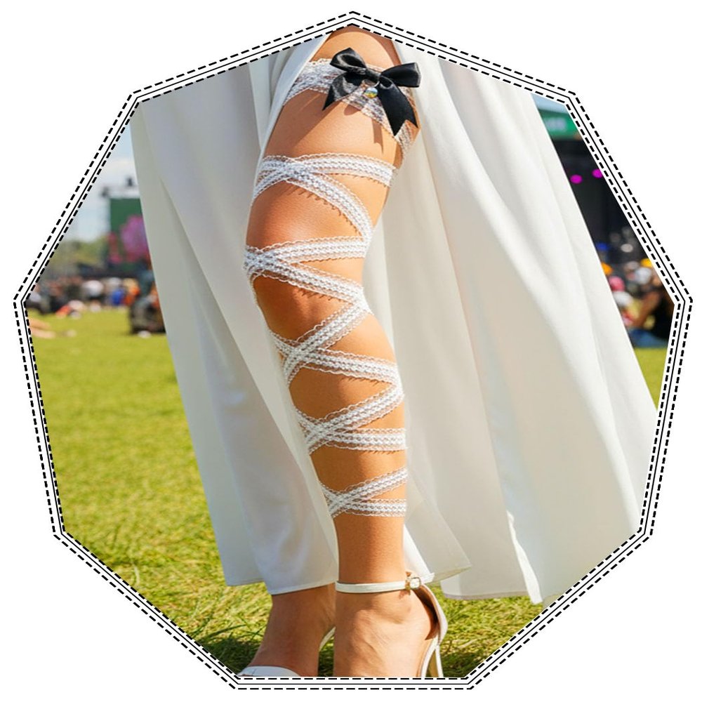 Lorealri Leg Wraps Rave Bow Bell Y2k Lolita Lace Gaiters Leg Strap Carnival Costume Cosplay Festival Outfit Costume for Women (White)