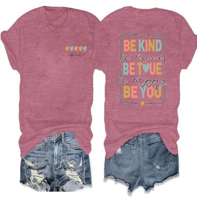 AMWIPE Be Kind Shirt for Women Teacher Kindness Positive Message Tshirt Dandelion Graphic Summer Tee Tops Pink