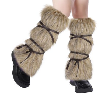haozaikeji Viking Faux Fur Leg Warmers Furry Medieval Boot Covers Warrior Leg Guards Cosplay Costume Accessory for Women Men