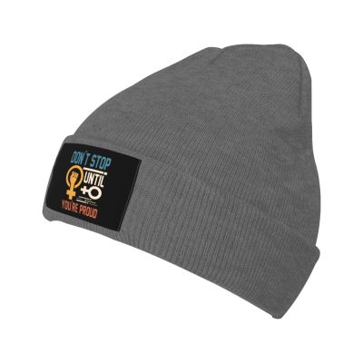 MULIHU Don't Stop Until You're Proud Feminism Beanie Hat for Men Women Winter Warm Knit Hats Ski Hat Skull Cap Deep Heather