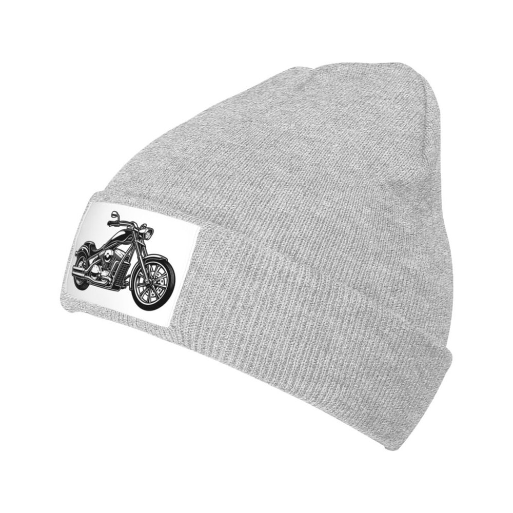 MULIHU Retro Monochrome Motorcycle Beanie Hat for Men Women Winter Warm Knit Hats Ski Hat Skull Cap Gray
