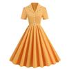 1950s Vintage Style Dress for Women Short Sleeve Ruched Swing Dress with Belt Cocktail Office Lady Pin Up Temperament Yellow XL view 1