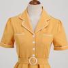 1950s Vintage Style Dress for Women Short Sleeve Ruched Swing Dress with Belt Cocktail Office Lady Pin Up Temperament Yellow XL view 3