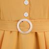 1950s Vintage Style Dress for Women Short Sleeve Ruched Swing Dress with Belt Cocktail Office Lady Pin Up Temperament Yellow XL view 4