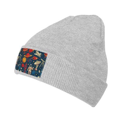 MULIHU Cartoon Space Seamless Pattern Beanie Hat for Men Women Winter Warm Knit Hats Ski Hat Skull Cap Gray
