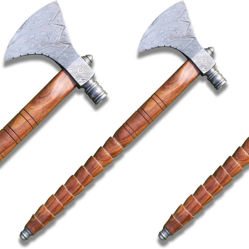 Damascus Tomahawk Axe, Sharp Damascus Steel Blade Sharp Cutting Edge, Damascus Camping Axe with Wooden Handle, Tomahawk Hatchet Axe with Sheath