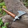 Damascus Tomahawk Axe, Sharp Damascus Steel Blade Sharp Cutting Edge, Damascus Camping Axe with Wooden Handle, Tomahawk Hatchet Axe with Sheath view 3