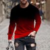 Shirts for Men Long Sleeve Casual Loose Gradient Color Print Crewneck Sweatshirt Lightweight Gym Workout Pullover Top mens graphic t-shirts Wine XXXL view 2