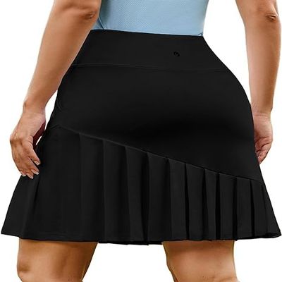 ELESOL Women's Golf Skirt 20 Inch Knee Length Pleated Tennis Skirt with Shorts Tummy Control Casual Modest Dress