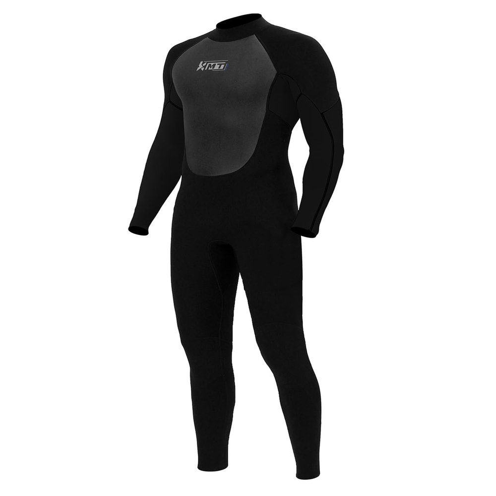 KMT Wetsuit for Men, Mens 3/2mm Wetsuits Full Ultraflex Wet Suits Back Zip Keep Warm in Cold Water High-Elasticity CR, Black Large Tall