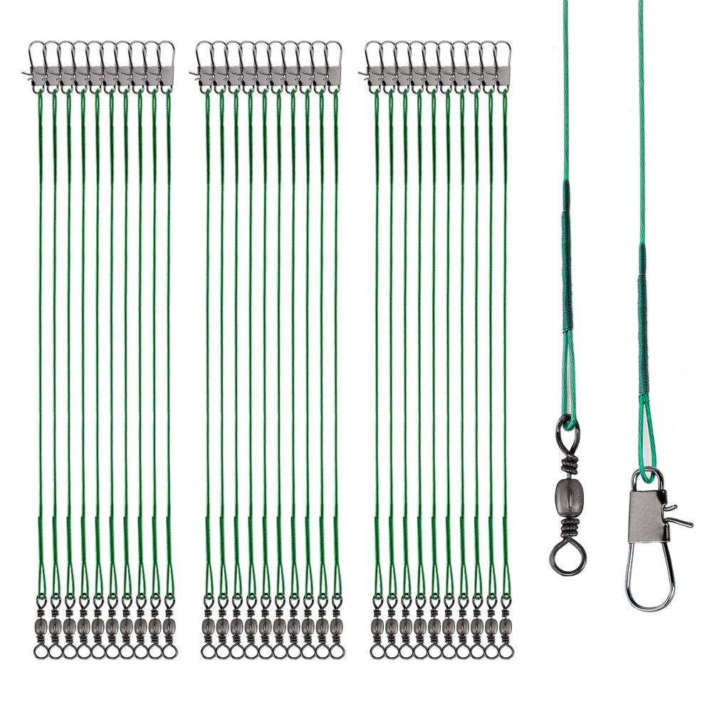 Fishing Leaders, 30pcs Stainless Steel Leader Wire Fishing Leader Line with Swivel Snaps Fishing Wire Leaders Connecting Fishing Tackle Lure or Hook for Saltwater and Freshwater - 9.84inch