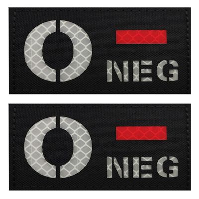 2 PCS AliPlus Blood Type Patches O- NEG Patch IR Infrared Reflective Patch Laser Cut Tactical Morale Patches Hook and Loop(3.15x2 inch Black White)