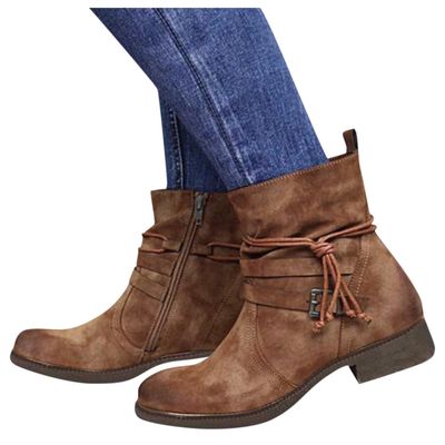 Vintage Boots for Women Casual Suede Lace Up Round Toe Chunky Block Low Heels Ankle Booties Western Cowgirl Cowboy Boots with Side Zip Casual Winter Fall Dress Short Boots for Work Riding Boho Travel