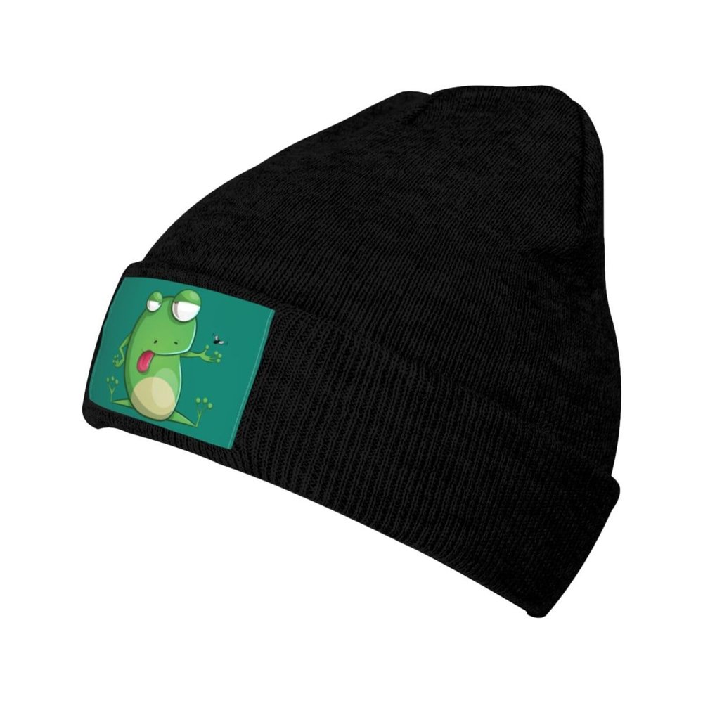 MULIHU Cute and Funny Cartoon Frog Beanie Hat for Men Women Winter Warm Knit Hats Ski Hat Skull Cap Black