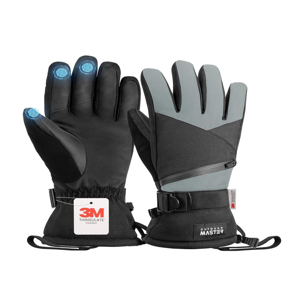 OutdoorMaster Ski Snow Gloves for Women & Men, 3M Thinsulate Waterproof Snowboard Gloves for Winter Warm Windproof Snowmobile with Double-Pocket