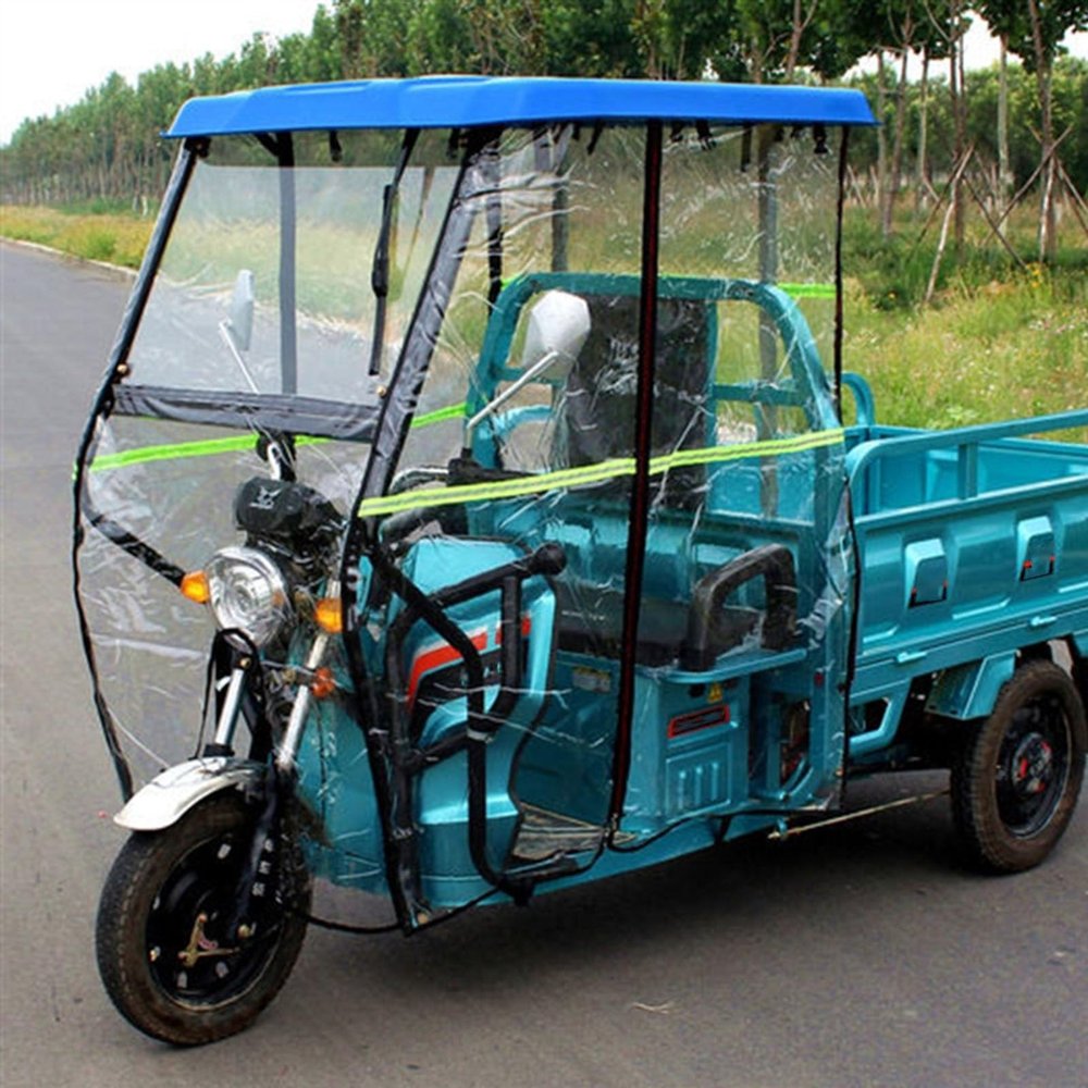 CHZDPP Tricycle Frame Canopy for Rain Sun Snow Proof, Adult Tricycle Cover with Reflective Strips & Wipers, Easy to Install Sanbengzi Cover for Outside Riding(Dark Blue,43.3inch/110cm Wide)