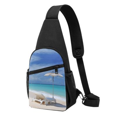 Crossbody Sling Backpack Sling Bag for Men Women Cross Chest Bag Shoulder Bag White Beach Tropical sea Travel Hiking Daypack