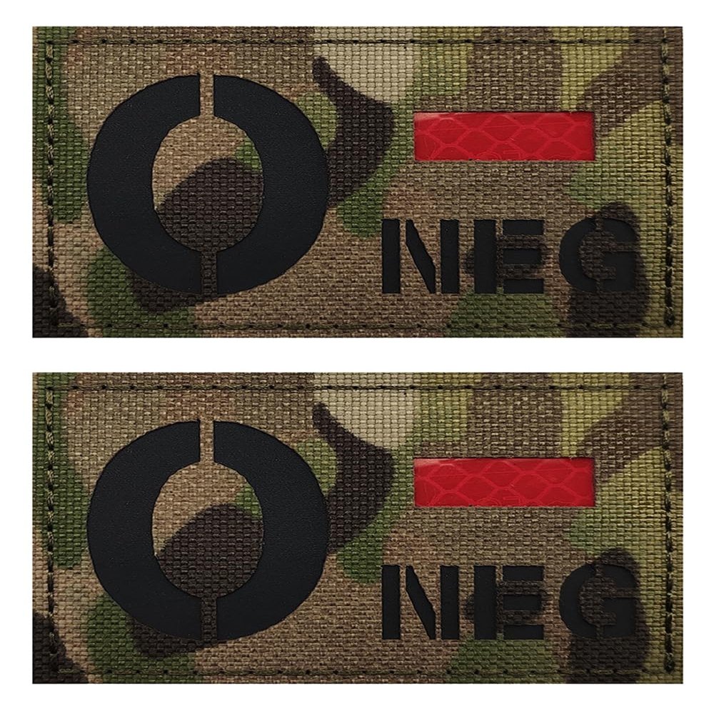 2 PCS AliPlus Blood Type Patches O- NEG Patch IR Infrared Reflective Patch Laser Cut Tactical Morale Patches Hook and Loop(3.15x2 inch CP)