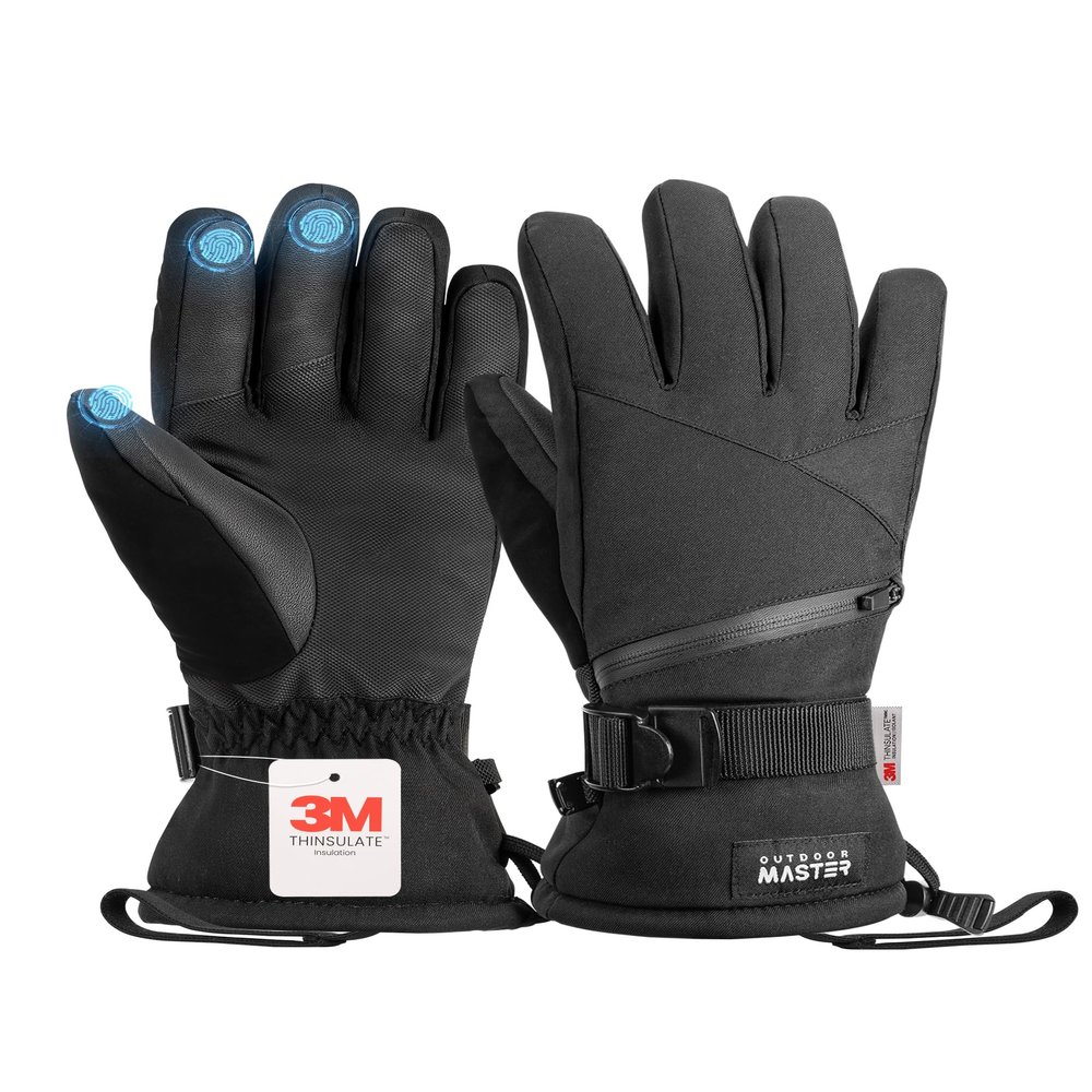 OutdoorMaster Ski Snow Gloves for Women & Men, 3M Thinsulate Waterproof Snowboard Gloves for Winter Warm Windproof Snowmobile with Double-Pocket