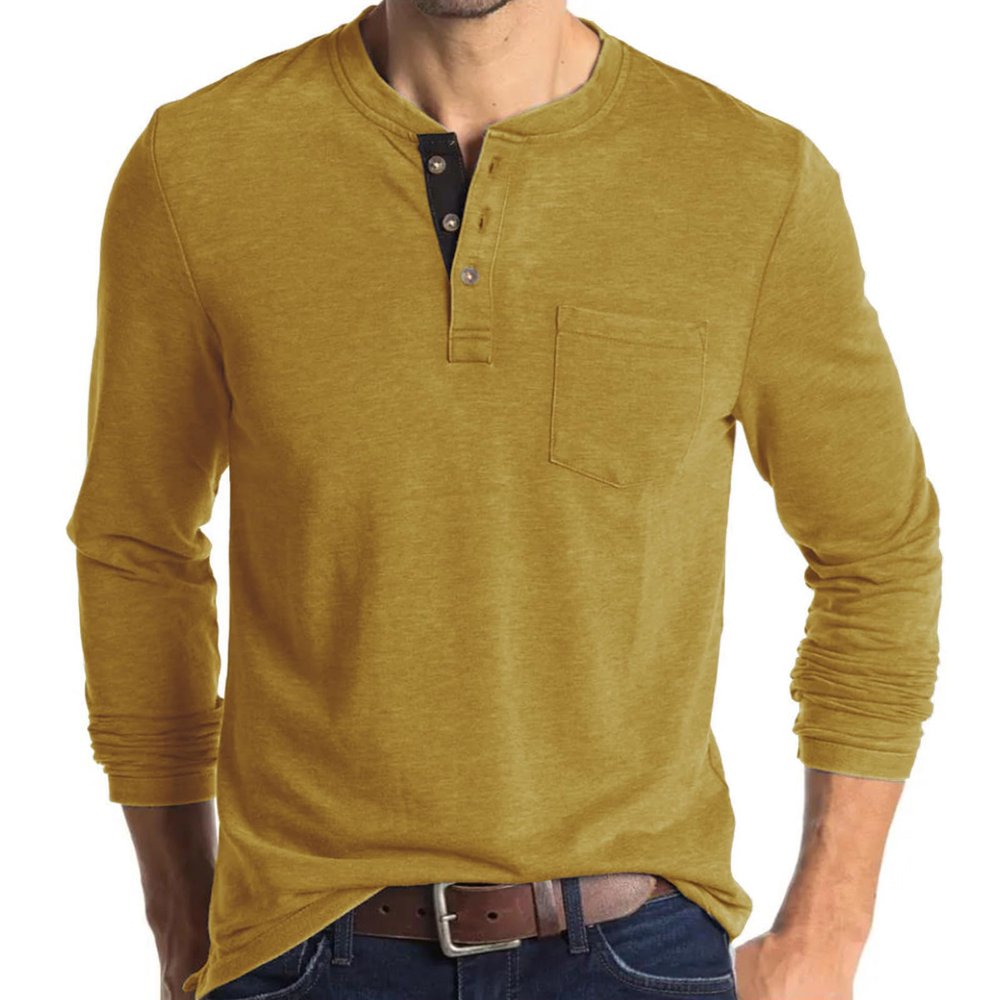 Men Fall Winter Polo Shirts Long Sleeved Flip Collar Tops Pocket Button V Neck T Shirts Golf Casual Sports Tops Mens t Shirts Casual Yellow XL