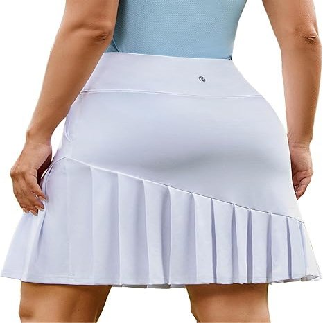 ELESOL Women's Golf Skirt 20 Inch Knee Length Pleated Tennis Skirt with Shorts Tummy Control Casual Modest Dress White