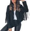 VERYPOPPA Fringe Faux Suede Leather Jackets for Women Tassel Motorcycle Moto Biker Short Open Front Tassel Coat Black view 1