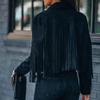 VERYPOPPA Fringe Faux Suede Leather Jackets for Women Tassel Motorcycle Moto Biker Short Open Front Tassel Coat Black view 4