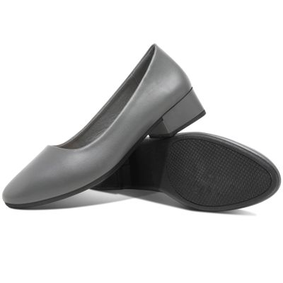 Jeekopeg Low Chunky Pumps Women's Round Toe Heels PU Leather Chunky Pumps Shoes Classic Closed Toe Pumps Low Heel Dress Shoes for Woman(Grey,US11)