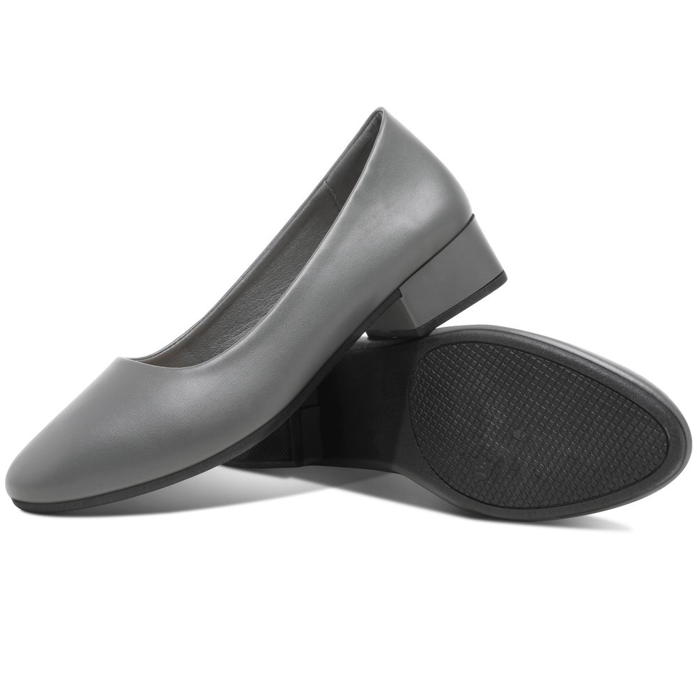 Jeekopeg Low Chunky Pumps Women's Round Toe Heels PU Leather Chunky Pumps Shoes Classic Closed Toe Pumps Low Heel Dress Shoes for Woman(Grey,US11)