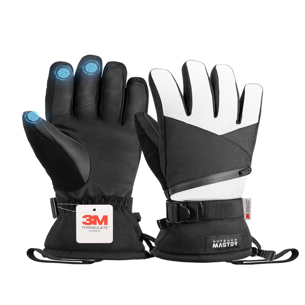 OutdoorMaster Ski Snow Gloves for Women & Men, 3M Thinsulate Waterproof Snowboard Gloves for Winter Warm Windproof Snowmobile with Double-Pocket