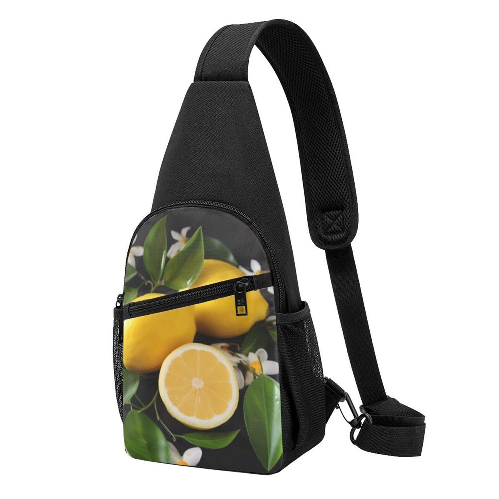 Crossbody Sling Backpack Sling Bag for Men Women Cross Chest Bag Shoulder Bag Lemon and Flower Travel Hiking Daypack
