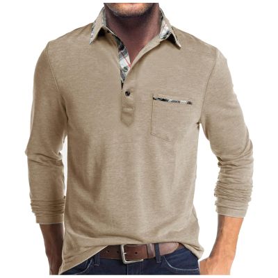 Men Fall Winter Polo Shirts Long Sleeved Flip Collar Tops Pocket Button V Neck T Shirts Golf Casual Sports Tops Tshirts Shirts for Men Beige XL