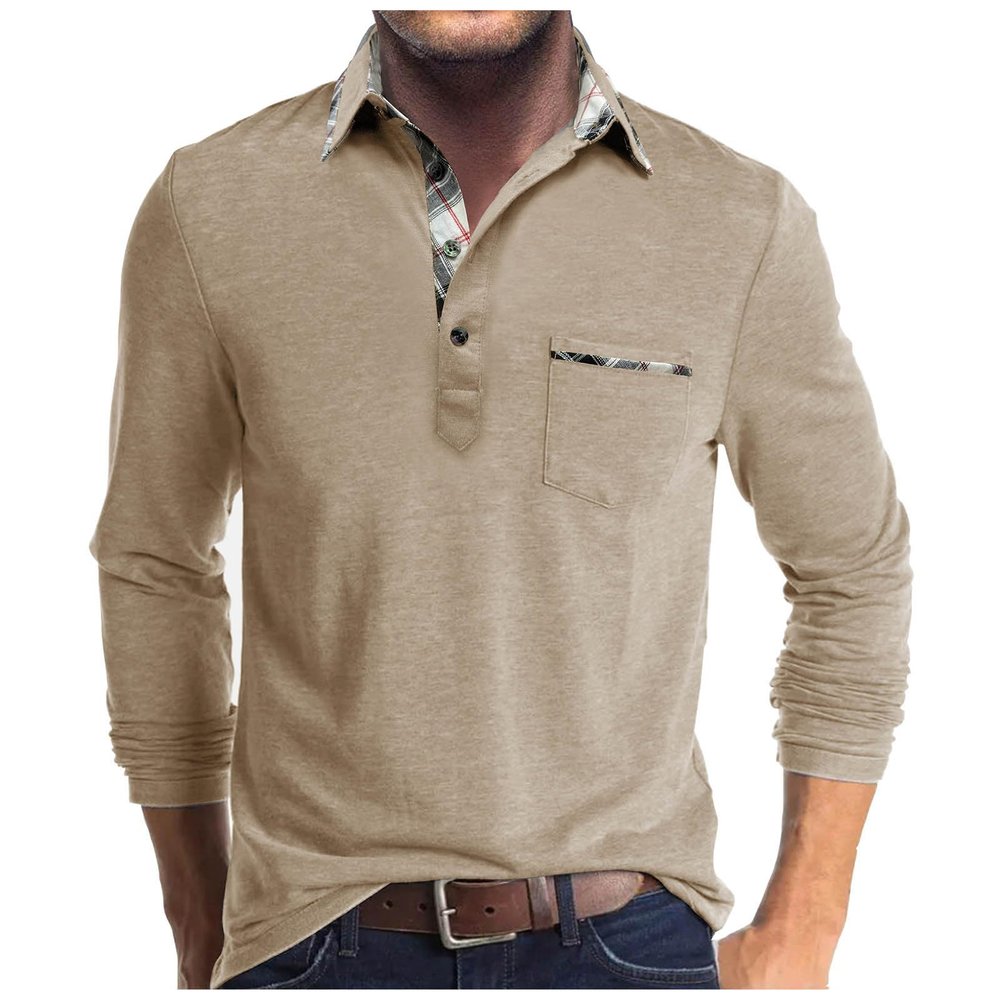 Men Fall Winter Polo Shirts Long Sleeved Flip Collar Tops Pocket Button V Neck T Shirts Golf Casual Sports Tops Tshirts Shirts for Men Beige XL