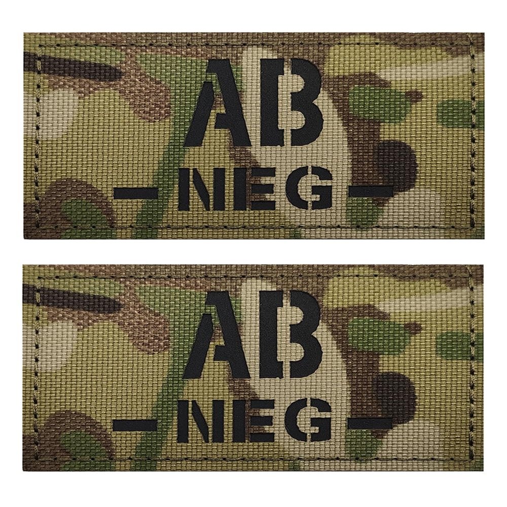 2 PCS AliPlus Blood Type Patches AB -NEG- Patch IR Infrared Reflective Patch Laser Cut Tactical Morale Patches Hook and Loop(3.35x2 inch CP)