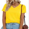 YUCOLEN T Shirts for Women Cotton Short Sleeve V Neck Basic Tees Soft Breathable UPF 50+ Tops for Summer Spring Yellow view 1