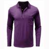 Men Fall Winter Polo Shirts Long Sleeved Flip Collar Tops Pocket Button V Neck T Shirts Golf Casual Sports Tops Men Shirts Purple XL view 3