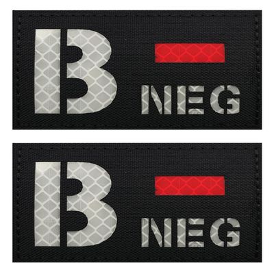 2 PCS AliPlus Blood Type Patches B- NEG Patch IR Infrared Reflective Patch Laser Cut Tactical Morale Patches Hook and Loop(3.15x2 inch Black White)