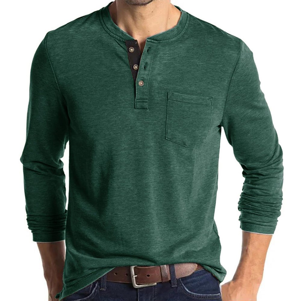 Men Fall Winter Polo Shirts Long Sleeved Flip Collar Tops Pocket Button V Neck T Shirts Golf Casual Sports Tops Tshirts Shirts for Men Green L