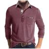 Men Fall Winter Polo Shirts Long Sleeved Flip Collar Tops Pocket Button V Neck T Shirts Golf Casual Sports Tops Men Shirts Wine XL view 1