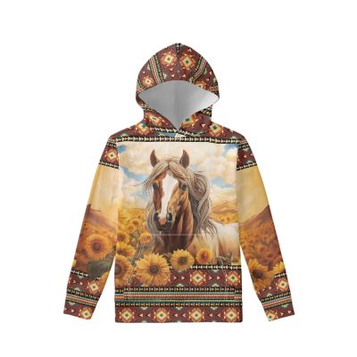 WELLFLYHOM Western Horse Shirts for Girls Size 11-13 Fashion Hoodies and Sweatshirt Southwest Aztec Long Sleeve Hoodie Loose Comfy Fall Outfits Workout Sweater Shirt Jumpers for Boys