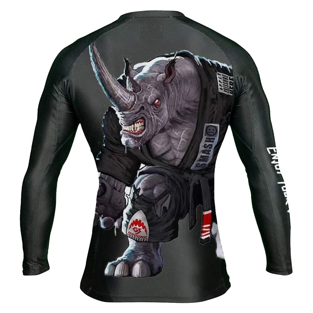 DEHAHA Men's Rhino Fitness Training Rash Guard Grappling Gear Fight Wear, X-Large