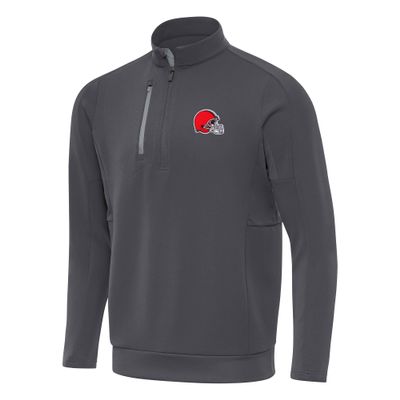Antigua Men's Pewter Cleveland Browns Generation Quarter-Zip Pullover Top