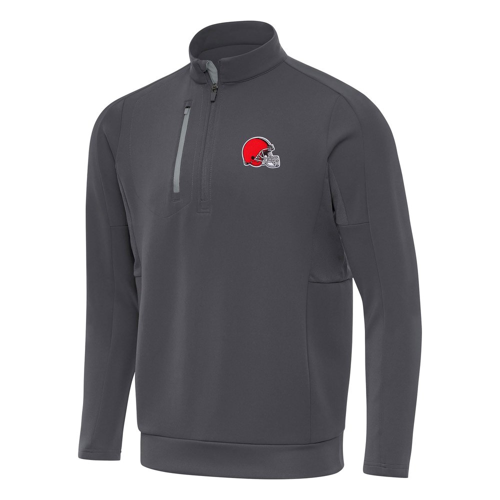 Antigua Men's Pewter Cleveland Browns Generation Quarter-Zip Pullover Top